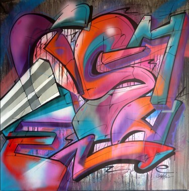 Painting titled "Trace n° 2425" by Saname, Original Artwork, Spray paint