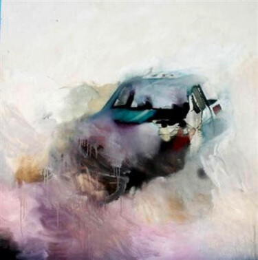 Painting titled "Car" by Sánchez Gruffy, Original Artwork, Oil Mounted on Wood Stretcher frame