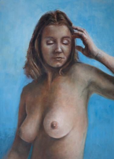 Schilderij getiteld "Woman in Blue" door Sander Visser, Origineel Kunstwerk, Olie