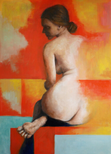 Painting titled "Female Figure on Ab…" by Sander Visser, Original Artwork, Oil