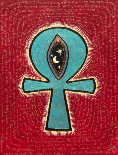 Painting titled "ANKH" by Sandira, Original Artwork, Acrylic Mounted on Wood Stretcher frame