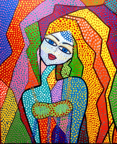 Painting titled "femme pensive" by Sandra Cremonese, Original Artwork, Acrylic