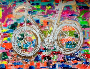 Painting titled "winter biking" by Sandra Cremonese, Original Artwork, Acrylic