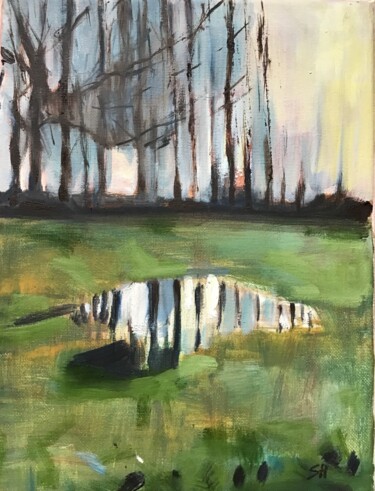 Painting titled "Puddle" by Sandra Haney, Original Artwork, Oil Mounted on Wood Stretcher frame