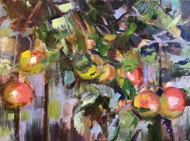 Malarstwo zatytułowany „Apple Tree” autorstwa Sandra Haney, Oryginalna praca, Olej Zamontowany na Drewniana rama noszy
