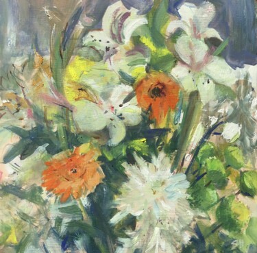 Painting titled "Bouquet" by Sandra Haney, Original Artwork, Oil Mounted on Other rigid panel