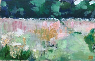 Schilderij getiteld "Summer Grassland 1" door Sandra Haney, Origineel Kunstwerk, Olie Gemonteerd op Houten paneel