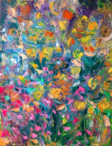 Schilderij getiteld "Fleurs dansent" door Sandra Land, Origineel Kunstwerk, Olie