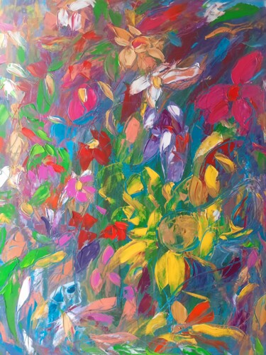 Painting titled "Plume verte" by Sandra Land, Original Artwork, Oil