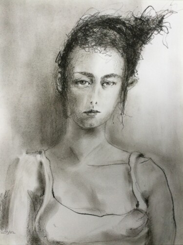 Drawing titled "Haare hoch II" by Sandra Ludwig, Original Artwork, Charcoal