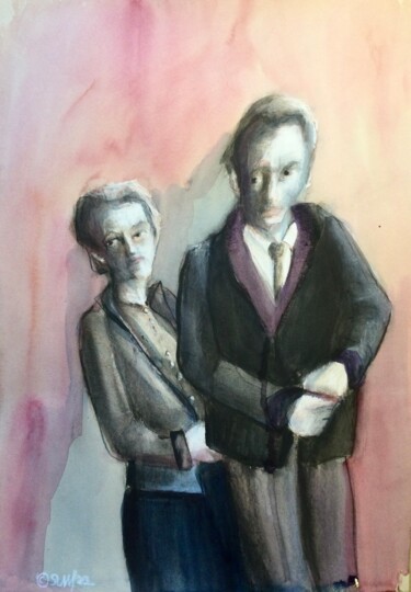 Drawing titled "Les Curies" by Sandra Ludwig, Original Artwork, Watercolor