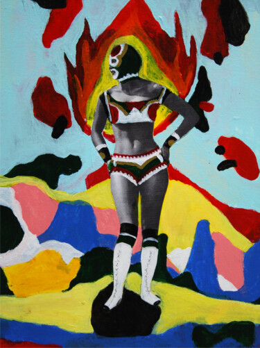 Schilderij getiteld "La lutteuse mexicai…" door Sandra Paris, Origineel Kunstwerk, Acryl