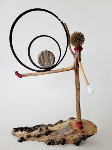 Skulptur mit dem Titel "Bouffonnerie" von Sandra Veillette, Original-Kunstwerk, Holz