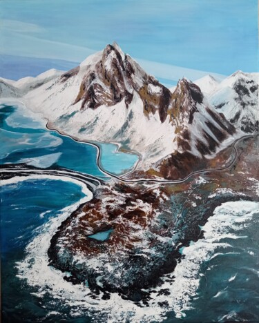 Pintura intitulada "Mountains and sea.…" por Sandraeva, Obras de arte originais, Acrílico Montado em Armação em madeira