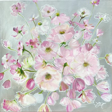 Painting titled "Pink on Silver" by Sandra Gebhardt-Hoepfner, Original Artwork, Acrylic