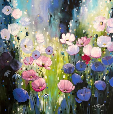 Картина под названием "Poppies Land 7" - Sandra Gebhardt-Hoepfner, Подлинное произведение искусства, Акрил Установлен на Дер…