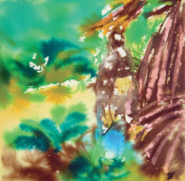 Peinture intitulée "La savane" par Sandra Vigouroux, Œuvre d'art originale, Aquarelle
