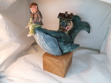 Sculpture titled "Le rêveur et sa mai…" by Sandrine De Zorzi, Original Artwork, Clay