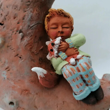 Sculpture titled "Lune"Calin du petit…" by Sandrine De Zorzi, Original Artwork, Ceramics