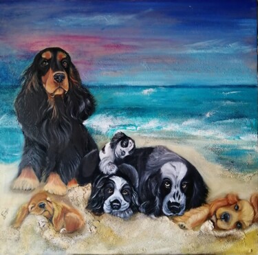 Painting titled "Esprit de famille" by Sandrine Engle, Original Artwork, Oil Mounted on Wood Stretcher frame