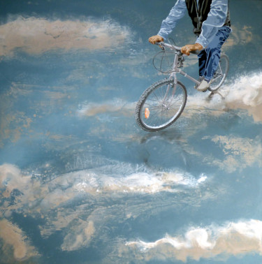 Pittura intitolato ""vélo après la plui…" da Sandrine Gergaud, Opera d'arte originale, Acrilico Montato su Telaio per barell…