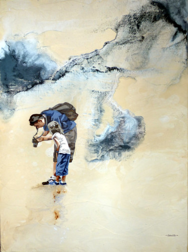 Painting titled ""petit écran, grand…" by Sandrine Gergaud, Original Artwork, Acrylic Mounted on Wood Stretcher frame