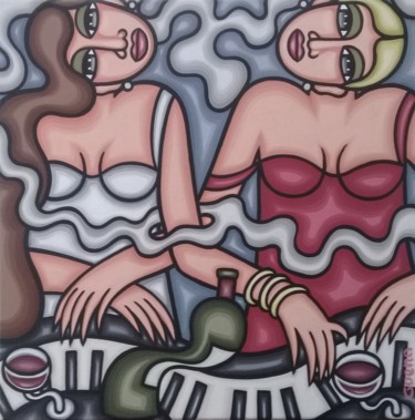 Картина под названием "Bordeaux et piano" - Guena, Подлинное произведение искусства, Акрил
