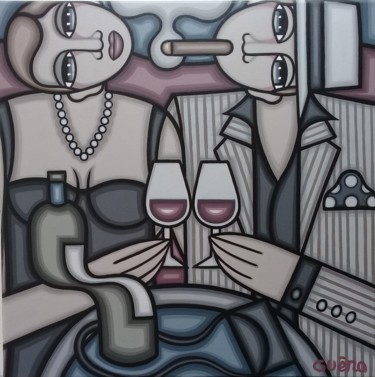 Painting titled "Bordeaux cigare et…" by Guena, Original Artwork, Acrylic Mounted on Wood Stretcher frame