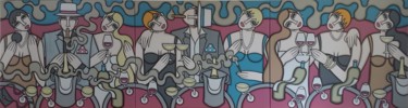 Painting titled "Champagne et Bordea…" by Guena, Original Artwork, Acrylic Mounted on Wood Stretcher frame