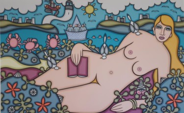 Картина под названием "Un été en Bretagne" - Guena, Подлинное произведение искусства, Акрил Установлен на Деревянная рама дл…