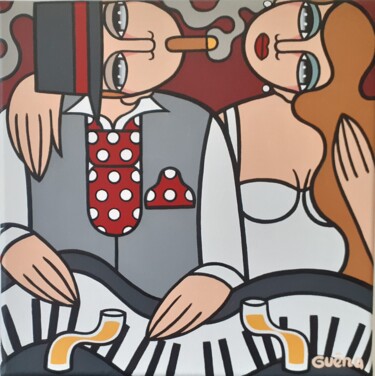 Peinture intitulée "Duo au piano" par Guena, Œuvre d'art originale, Acrylique Monté sur Châssis en bois