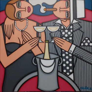Painting titled "Le champagne" by Guena, Original Artwork, Acrylic Mounted on Wood Stretcher frame