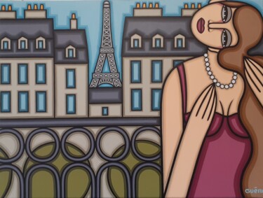 Peinture intitulée "PARISIENNE AU BALCON" par Guena, Œuvre d'art originale, Acrylique Monté sur Châssis en bois