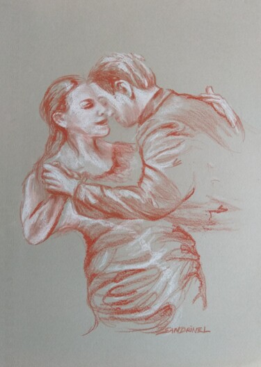 Disegno intitolato "Couple Danse Tango" da Sandrine Lefebvre, Opera d'arte originale, Matita