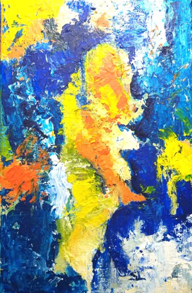 Pittura intitolato "Abstrait Jaune Oran…" da Sandrine Lefebvre, Opera d'arte originale, Acrilico