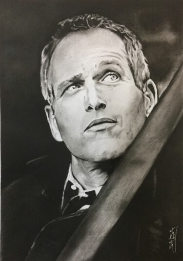 Dessin intitulée "Paul Newman...." par Sandrine Saloni, Œuvre d'art originale, Graphite