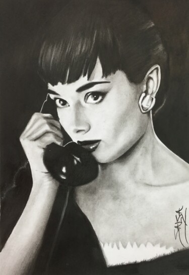 Tekening getiteld "Audrey Hepburn" door Sandrine Saloni, Origineel Kunstwerk, Grafiet