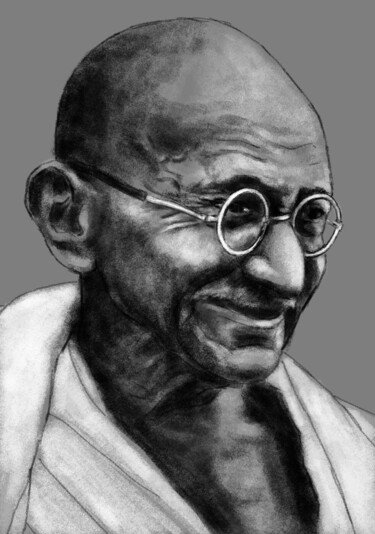 Digital Arts titled "Portrait du Mahatma…" by Sandrine Wely, Original Artwork