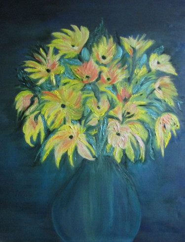 Peinture intitulée "bouquet jaune" par Sandrine Swan Wimart, Œuvre d'art originale, Huile