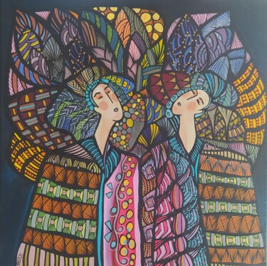 Pintura intitulada "Confidences" por Sandrine Damour, Obras de arte originais, Acrílico Montado em Armação em madeira