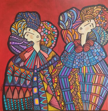 Painting titled "Petites poupées." by Sandrine Damour, Original Artwork, Acrylic Mounted on Wood Stretcher frame