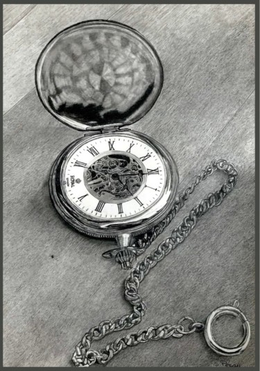 Dessin intitulée "La montre à gousset" par Sandrine Piegay, Œuvre d'art originale, Graphite