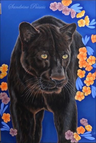 Peinture intitulée "Panthere, serie par…" par Sandrine Puisais, Œuvre d'art originale, Pastel