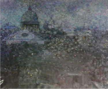 Pittura intitolato "Neve su Roma." da Sandro Sabatini, Opera d'arte originale, Olio