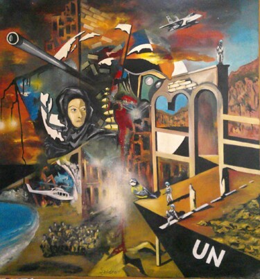 Pintura intitulada "War" por Sandro, Obras de arte originais, Óleo Montado em Armação em madeira