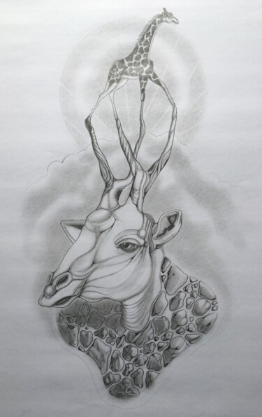 Σχέδιο με τίτλο "Giraffe" από Sandro Brito (Sanarts), Αυθεντικά έργα τέχνης, Μολύβι