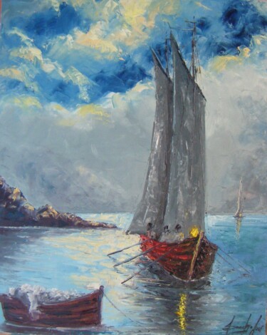 Pintura intitulada "Marinha noturna" por Sandro José Da Silva, Obras de arte originais, Óleo