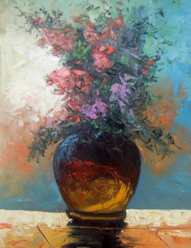 Pintura intitulada "Jarro com flores" por Sandro José Da Silva, Obras de arte originais, Óleo