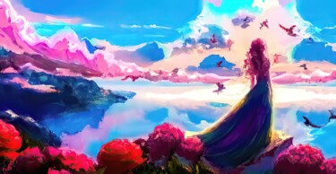 「Dreamy Blooms Above…」というタイトルのデジタルアーツ Sandroによって, オリジナルのアートワーク, デジタル絵画