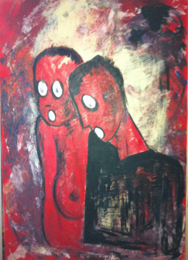 Painting titled "le couple" by Sandy Georget, Original Artwork, Oil